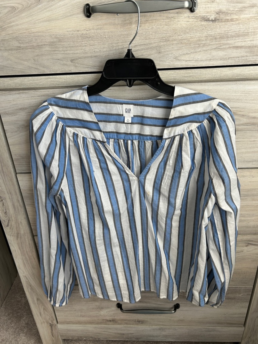 GAP linen Blue and White Striped V-Neck Peasant Blouse
